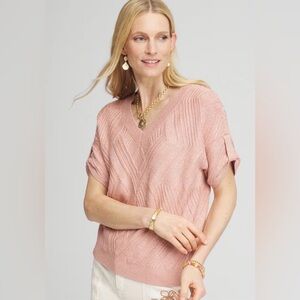 CHICO’S Dolman-Sleeve V-Neck Pullover Sweater Pink Women’s size Large Chicos 2